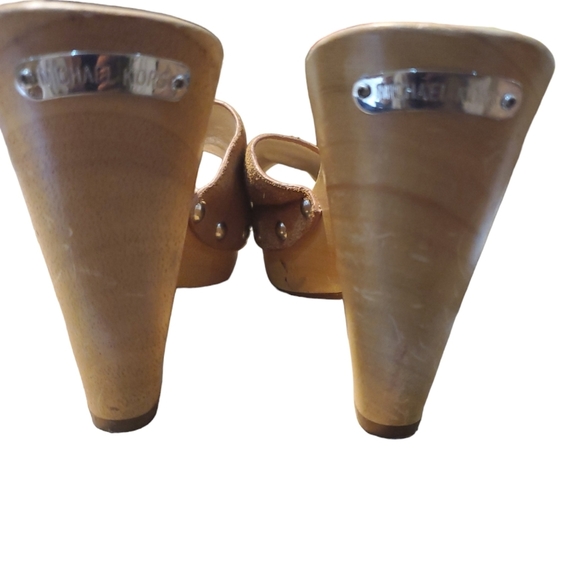 Reg $165 Michael Kors Easton Mule  Stud Brown Suede Wedge Sandals size 9M - Picture 2 of 9